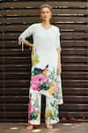 Buy_Nautanky_White Natural Crepe Printed Botanic V Neck Flourish Asymmetric Kurta And Pant Set _at_Aza_Fashions