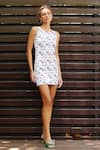 Buy_Nautanky_White Neoprene Printed Bloom Round Short Dress _Online_at_Aza_Fashions