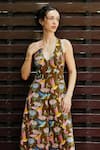 Nautanky_Green Natural Crepe Printed Botanical V Neck Aviary Jumpsuit _at_Aza_Fashions