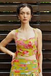 Nautanky_Yellow Natural Crepe Printed Botanical Sweetheart Bustier With Slit Skirt _at_Aza_Fashions