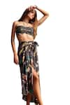 Nautanky_Grey Natural Crepe Printed Exotic Halter Neck Eden Bustier With Draped Skirt _Online_at_Aza_Fashions