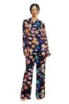 Nautanky_Blue Natural Crepe Printed Floral Collared Oasis Shirt And Pant Co-ord Set _Online_at_Aza_Fashions