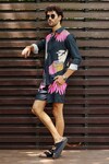 Nautanky_Black Fluid Cotton Printed Floral Song Bird Shirt With Shorts_Online_at_Aza_Fashions