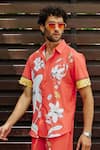 Shop_Nautanky_Red Snake Skin Texture Printed Bird Lily Bloom Shirt With Pant_Online_at_Aza_Fashions