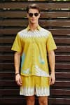 Nautanky_Yellow Snake Skin Texture Printed Tropical Sunset Shirt With Shorts_Online_at_Aza_Fashions