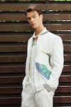 Nautanky_White Snake Skin Texture Embroidered Bird Song Bomber Jacket With Pant_at_Aza_Fashions