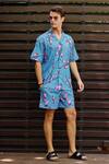 Buy_Nautanky_Blue Fluid Cotton Printed Blossom Nirvana Shirt With Shorts _at_Aza_Fashions