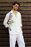 Nautanky_White Snake Skin Texture Printed Blossom Shirt With Pant _at_Aza_Fashions