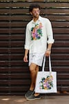 Nautanky_White Meadow Print Tote Bag_Online_at_Aza_Fashions