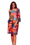 Buy_Tasuvure_Blue Pleated Polyester Printed Abstract Round Alissa Dress_Online_at_Aza_Fashions