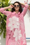 Shop_Tasuvure_Pink Pleated Polyester Printed Floral Collar Bettie Botanical Shirt Dress _at_Aza_Fashions