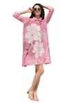 Buy_Tasuvure_Pink Pleated Polyester Printed Floral Collar Bettie Botanical Shirt Dress _Online_at_Aza_Fashions