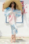 Buy_Tasuvure_White Pleated Polyester Printed Color Splash V-neck Kimono Kitsch Dress _at_Aza_Fashions