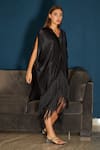 Buy_Tasuvure_Black Satin Solid V-neck Sicily Pleated Slip Dress_at_Aza_Fashions