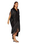 Buy_Tasuvure_Black Satin Solid V-neck Sicily Pleated Slip Dress_Online_at_Aza_Fashions