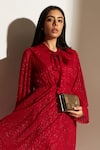 Tasuvure_Red Pleated Polyester Solid Closed Valentine Shimmer Dress_Online_at_Aza_Fashions