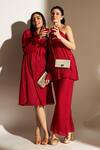 Buy_Tasuvure_Red Pleated Polyester Solid Closed Valentine Shimmer Dress_Online_at_Aza_Fashions