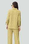 Tasuvure_Yellow Cotton Lace Kaleidoscopic Collar Myra Mesh Lily Shirt With Pant_at_Aza_Fashions