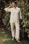 Buy_Tasuvure_White Cotton Lace Floral Collar Myra Mesh Daylily Shirt With Pant_at_Aza_Fashions