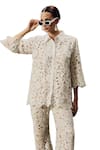 Tasuvure_White Cotton Lace Floral Collar Myra Mesh Daylily Shirt With Pant_Online_at_Aza_Fashions