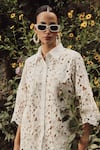 Buy_Tasuvure_White Cotton Lace Floral Collar Myra Mesh Daylily Shirt With Pant_Online_at_Aza_Fashions