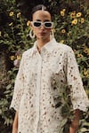 Buy_Tasuvure_White Cotton Lace Floral Collar Myra Mesh Daylily Shirt With Pant _Online_at_Aza_Fashions