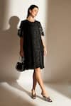 Buy_Tasuvure_Black Cotton Lace Floral Round Myra Mesh Daisy Dress_at_Aza_Fashions