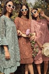 Tasuvure_Peach Cotton Lace Kaleidoscopic Round Myra Mesh Dress_Online_at_Aza_Fashions