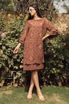 Buy_Tasuvure_Brown Cotton Lace Kaleidoscopic Round Myra Mesh Pattern Dress_at_Aza_Fashions
