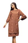 Shop_Tasuvure_Brown Cotton Lace Kaleidoscopic Round Myra Mesh Pattern Dress_Online_at_Aza_Fashions