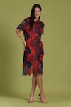 Shop_Tasuvure_Maroon Cotton Lace Leaf Mandarin Myra Mesh Pattern Rowan Dress _at_Aza_Fashions