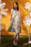 Buy_Tasuvure_Blue Pleated Polyester Printed Lillies Floral V-neck Laylon Kurta With Pant _at_Aza_Fashions