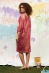 Shop_Tasuvure_Pink Pleated Polyester V-neck Paris Charm Dress_at_Aza_Fashions