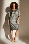 Buy_Tasuvure_Green Metallic V-neck Paris Charm Dress_at_Aza_Fashions