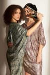 Tasuvure_Green Metallic V-neck Paris Charm Dress_Online_at_Aza_Fashions