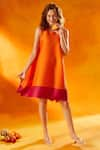 Buy_Tasuvure_Orange Pleated Polyester U Neck Simon Flared Dress _at_Aza_Fashions