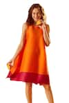 Tasuvure_Orange Pleated Polyester U Neck Simon Flared Dress _Online_at_Aza_Fashions