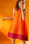 Buy_Tasuvure_Orange Pleated Polyester U Neck Simon Flared Dress _Online_at_Aza_Fashions