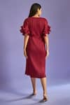 Shop_Tasuvure_Maroon Pleated Polyester Round Rosalynn Ruffle Sleeved Dress _at_Aza_Fashions