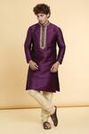 Buy_Arihant Rai Sinha_Purple Jacquard, Silk Zari Straight Embroidered Placket Kurta With Churidar