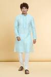 Arihant Rai Sinha_Blue Jacquard, Silk Embroidery Straight Paisley Placket Kurta _Online_at_Aza_Fashions