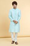 Buy_Arihant Rai Sinha_Blue Jacquard, Silk Embroidery Straight Paisley Placket Kurta 