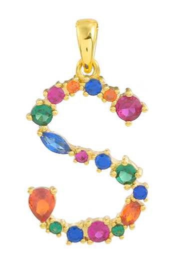Buy_Arvino_Multi Color Alphabet S Studded Gemstone Pendant Necklace _at_Aza_Fashions