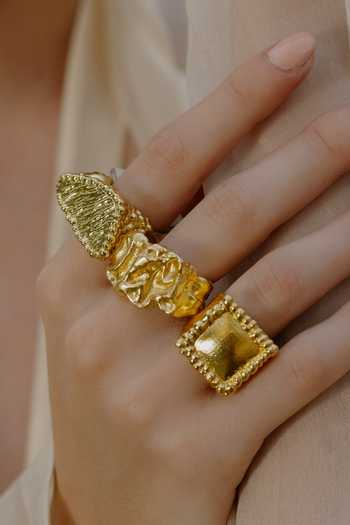 Arvino_Gold Plated Recycled Bronze Granulated Ring _Online_at_Aza_Fashions