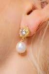 Buy_Arvino_White Pearls, Crystals Dainty Drop Earrings _at_Aza_Fashions