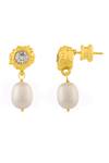 Shop_Arvino_White Pearls, Crystals Dainty Drop Earrings _at_Aza_Fashions