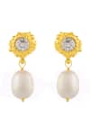 Arvino_White Pearls, Crystals Dainty Drop Earrings _Online_at_Aza_Fashions