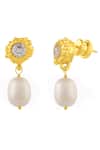 Buy_Arvino_White Pearls, Crystals Dainty Drop Earrings _Online_at_Aza_Fashions