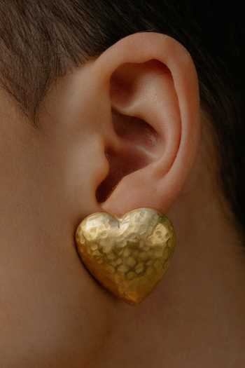 Buy_Arvino_Gold Plated Chunky Textured Heart Stud Earrings _at_Aza_Fashions