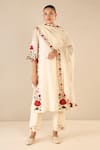 Shop_Shivani Bhargava_Ivory Chanderi Embroidered Thread Notched Rose Shine Kurta_Online_at_Aza_Fashions